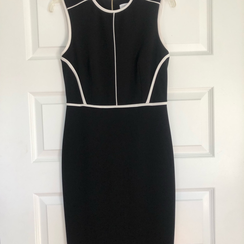 Calvin Klein Black and White Sheath Midi Dress